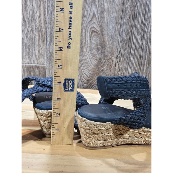 Stuart Weitzman Navy Blue Braided Espadrille Wedge Sandals Size 5M Boho - Picture 7 of 16